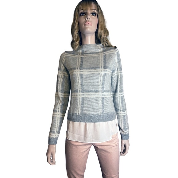 Camber & Grace Cheater Sweater Tunic Grey White Plaid Illusion Blouse Super Soft - Picture 12 of 14